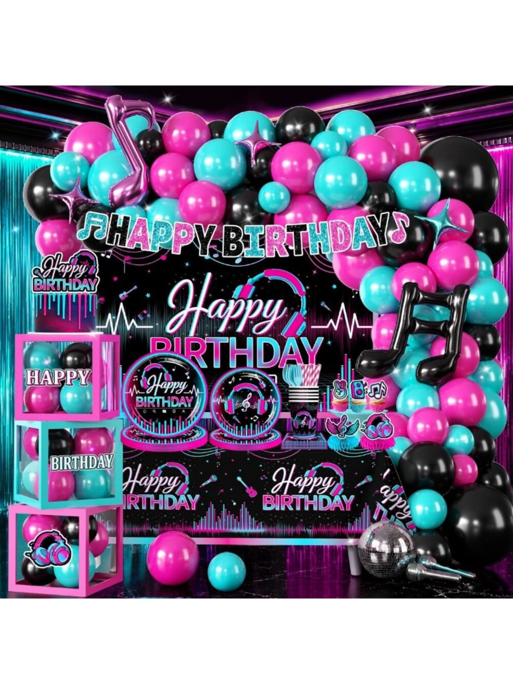 303pcs Music-Themed Birthday Party Decorations Set for 25 Guests - All-in-One!